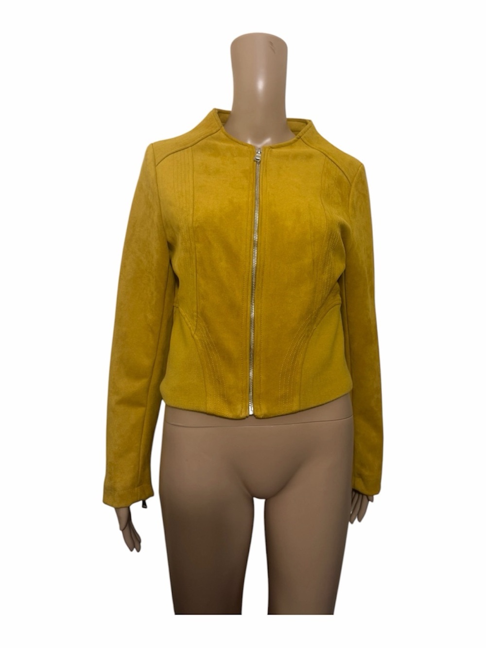 Molly Bracken faux suede Mustard Zip-Front Suede-Look Jacket - Picture 2 of 6